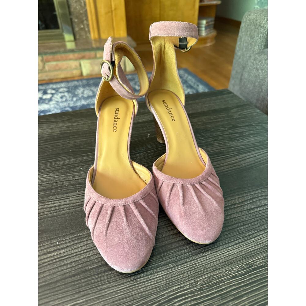 Sundance Celestinia Stacked Pintucked Ankle Strap Heels Sz. 38